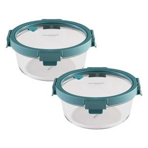 코렐 스냅웨어 네이쳐스냅 유리 밀폐용기 원형 950ml, 블루그린, 2개