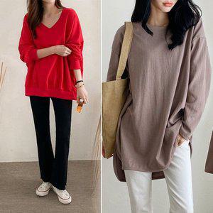 [아이우먼]간절기 가을 빅사이즈 반폴라 골지 롱 티셔츠 맨투맨