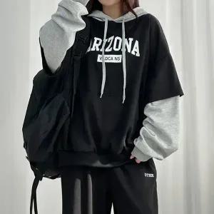 [오버핏made] 아리조나 오버 레이어드 후드티 (3컬러,단독디자인,배색레이어드)