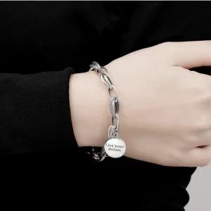 925 스털링 실버 둥근 문자 펜던트 체인 우정 팔찌