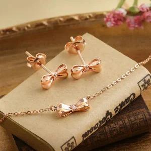 [비앤비골드] 18K 엘리스 리본 큐빅 주얼리세트 (귀걸이+목걸이) NPS29309
