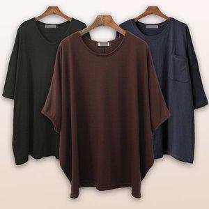 [아이우먼]빅사이즈여성의류 가오리 7부 반팔 롱 티셔츠 루즈핏