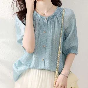 [하프클럽/]시보리넥쿨블라우스 blk001245