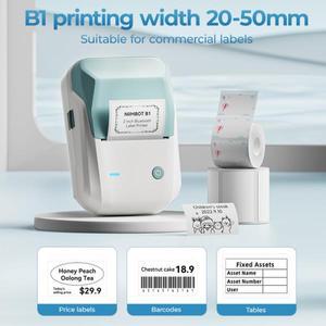 Niimbot 라벨 메이커 미니 프린터, 열 접착식 휴대용 블루투스 스티커, 흰색 B1, 신제품