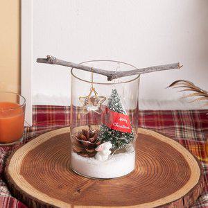 [플라워트리]크리스마스 장식 화병 LED 스노우 포레스트 미니트리 글라스 20cm (DIY) 소품 테이블 탁상용