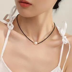 14K 천연오닉스 진주 목걸이 골드 EPBDN501