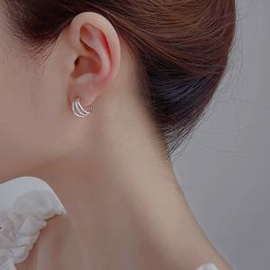 925 실버 웨이브 세줄 링 데일리 은귀걸이  