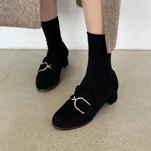 [소보제화]쥬방스 스웨이드 털안감 미들 로퍼 4cm