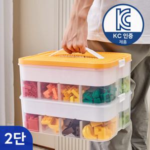 하이어데코 토이 장난감 블럭 정리함, 옐로우 (2단), 1개