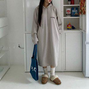 [옷자락]여자 겨울 포근 기모 3컬러 트레이닝 후드 롱원피스