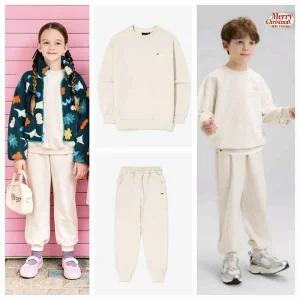 [롯데백화점]휠라 키즈 White X-MAS 웜기모 맨투맨티+조거팬츠 세트 FK2FSG4B01X 최초가109,000원[남여공용