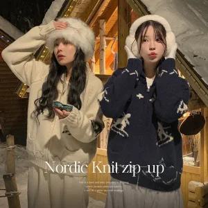 핫핑 [코위찬/겨울감성] 비카 숄카라 포켓 레글런 노르딕 니트 집업가디건