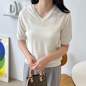 [BZJL8VTD_4C]여자 반팔 스타일 니트 1P 브이넥 간절기