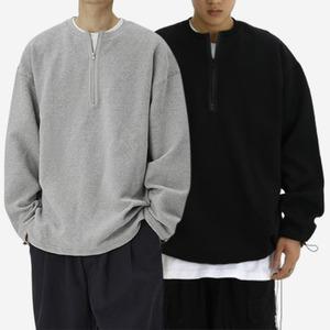 남자 오버핏 반오픈 헨리넥 집업 스트링 롱 슬리브 티셔츠 맨투맨 I3TS023