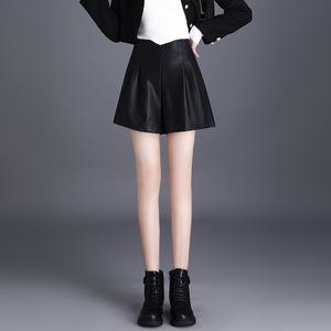 여성반바지 블랙 가죽 반바지 가을 하이웨스트 레더 캐주얼 심쿵돌직구