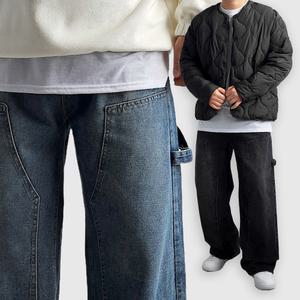 리얼타임 웨스턴 와이드 카펜터 데님/ 더블니 세미와이드 흑청 진청 밴딩 남자 빅사이즈 스판 통큰 통넓은 바이커 카고 청바지 