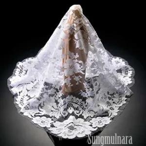 장미무늬 화이트 수입 미사보 가톨릭 천주교 성물