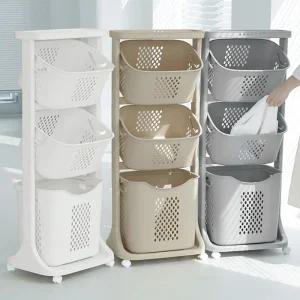 모던 트롤리 스윙 3단 빨래바구니