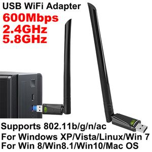 600Mbps USB 와이파이 원격 제어 어댑터 윈도우 XP 비스타 리눅스 7 8 8.1 Win10 맥 OS용 2.4 GHz 5.8GHz 8