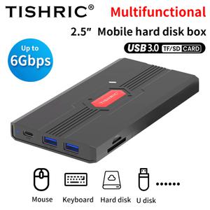 TISHRIC 외장형 하드 드라이브 케이스 25 Sata-USB3.1 C 하드디스크 인클로저 SD TF 카드 리더기 게임용 최