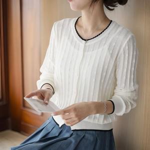 [신상오픈런] 시스루 엠보싱 스트라이프 봄니트 투톤가디건 시보리