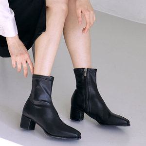 에스유니 날씬한 핏 슬림라인 스퀘어 데일리 스판 앵클부츠 미들힐 5cm