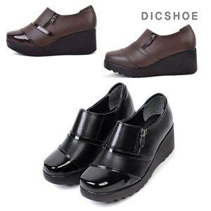 [딕슈] 여성 통굽 웨지 키높이 지퍼 슬립온 6cm SOWS041