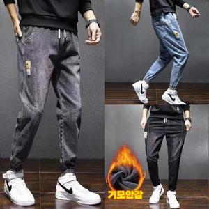 셀비지 청바지 남성 기모 조거팬츠 데님