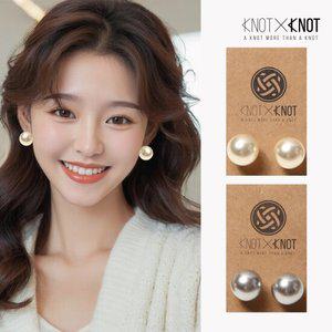 [KNOTXKNOT] 2p 풀세트 특별한 날 돋보이는 실버 925 마감 14mm 진주 앤 흑진주 귀걸이