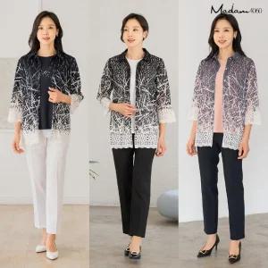 (가격인하) 마담4060 셔링 레이스 앙상블