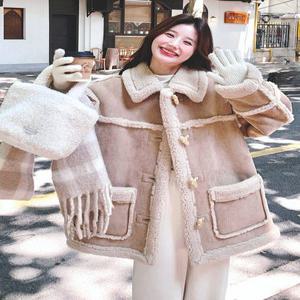 양털 코트 통근 루즈핏 양털 안감 가죽과 털 통합 두꺼운 겨울 여성용 신상 학원 스타일 코트 외투 자켓 코트