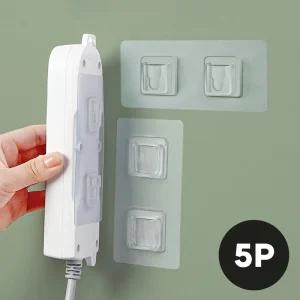 5개 투명 매직후크 버클형 2구 멀티탭 공중부양 정리 무타공 벽걸이 접착 홀더
