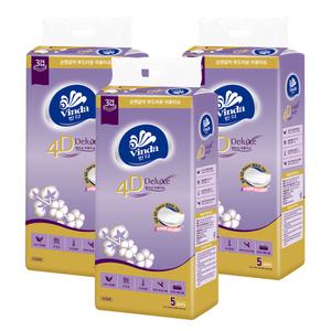 빈다 4D Deluxe 엠보싱 미용티슈, 3겹, 100매, 5개입, 3팩