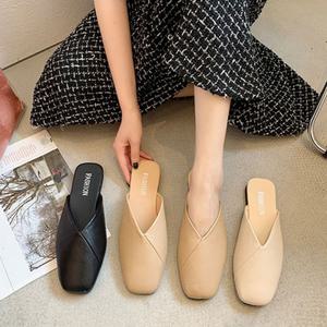 편안한 여성 스퀘어 뮬 슈즈 슬리퍼 샌들 사무실 여자 여름 실내화 거실화