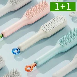 [1개+1개] 휴대용 자동 머리카락 제거 정전기 방지 헤어 브러쉬 빗