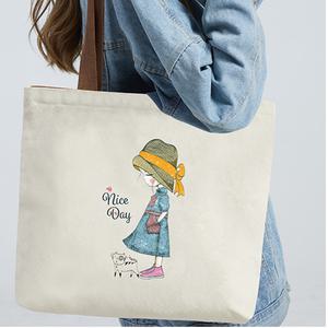 지퍼형 캔버스 에코백 일러스트 토트 숄더백 데일리 시장 쇼핑 학생용