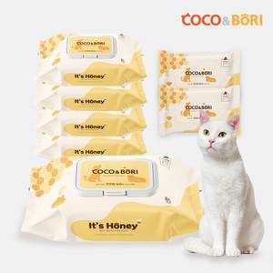 레이온 100 도톰 엠보 80매 캡형 5팩(+휴대용 2개) 강아지 고양이 물티슈