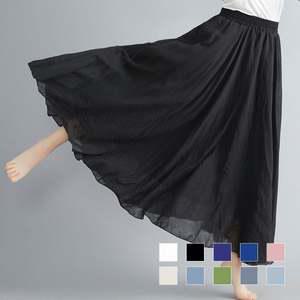 연비 아사면 A라인 롱치마 230325 여자치마 스커트 플레어 여름 허리밴딩