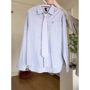 여성 블루 스트라이프 타이 셔츠 남방 세트 지소연 동상이몽 시크모던 캐주얼