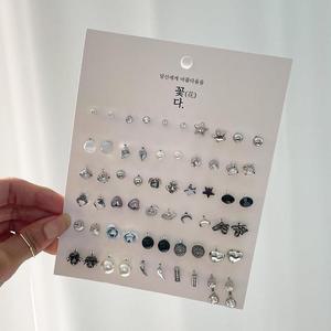 여자 버터플라이 세트 하트 깃털 은볼 이어링_3