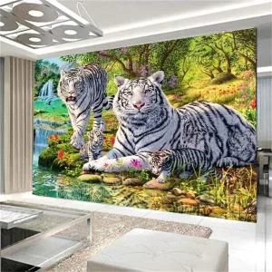 보석십자수 백호 가족 풍경 동물 키트 명화 호랑이 도안