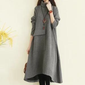 [SALE] 유니제이 렌디 터틀넥 니트 언발 롱 원피스