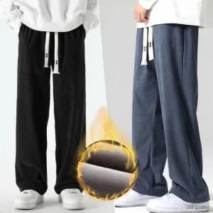 남성 겨울 따뜻한 융기모 안감 코듀로이 밴딩 와이드 스트레이트핏 트레이닝 바지