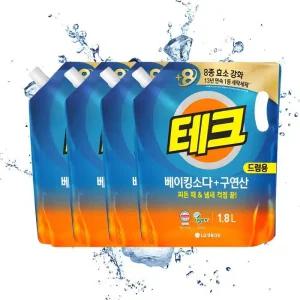 LG생활건강 테크 베이킹소다 구연산 액체세제 1.8L 리필 드럼 X 4