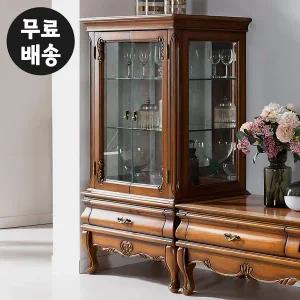 [벤티스가구]슬로 마호가니 원목 장식장 엔틱 유리 수납장 거실 장식장 인테리어 술장 3단(엔틱브라운)