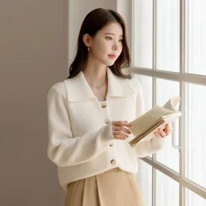 [시크라인] (~XXL까지) 모네브아 빅카라 니트가디건 가을 데일리 일상 캐쥬얼 출근룩 베이직 빅사이즈