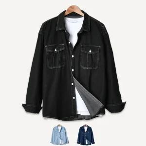 남자 데님 긴팔 셔츠 오버핏 더블 포켓 청 남방 연청 진청 남녀공용 빅사이즈