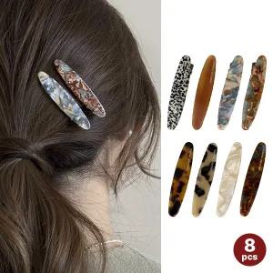 엔비 여성용 프렌치헤어핀 8개세트 마블 일자 고급 옆머리 슬림 집게핀