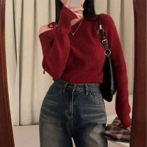 [하프클럽/]페미닌무드 숄더오프유니크 리본디테일 풀오버