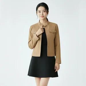 여성 반목 캐주얼 긴팔 바이크 스웨이드 자켓 MSE-WJP-20823-베이지